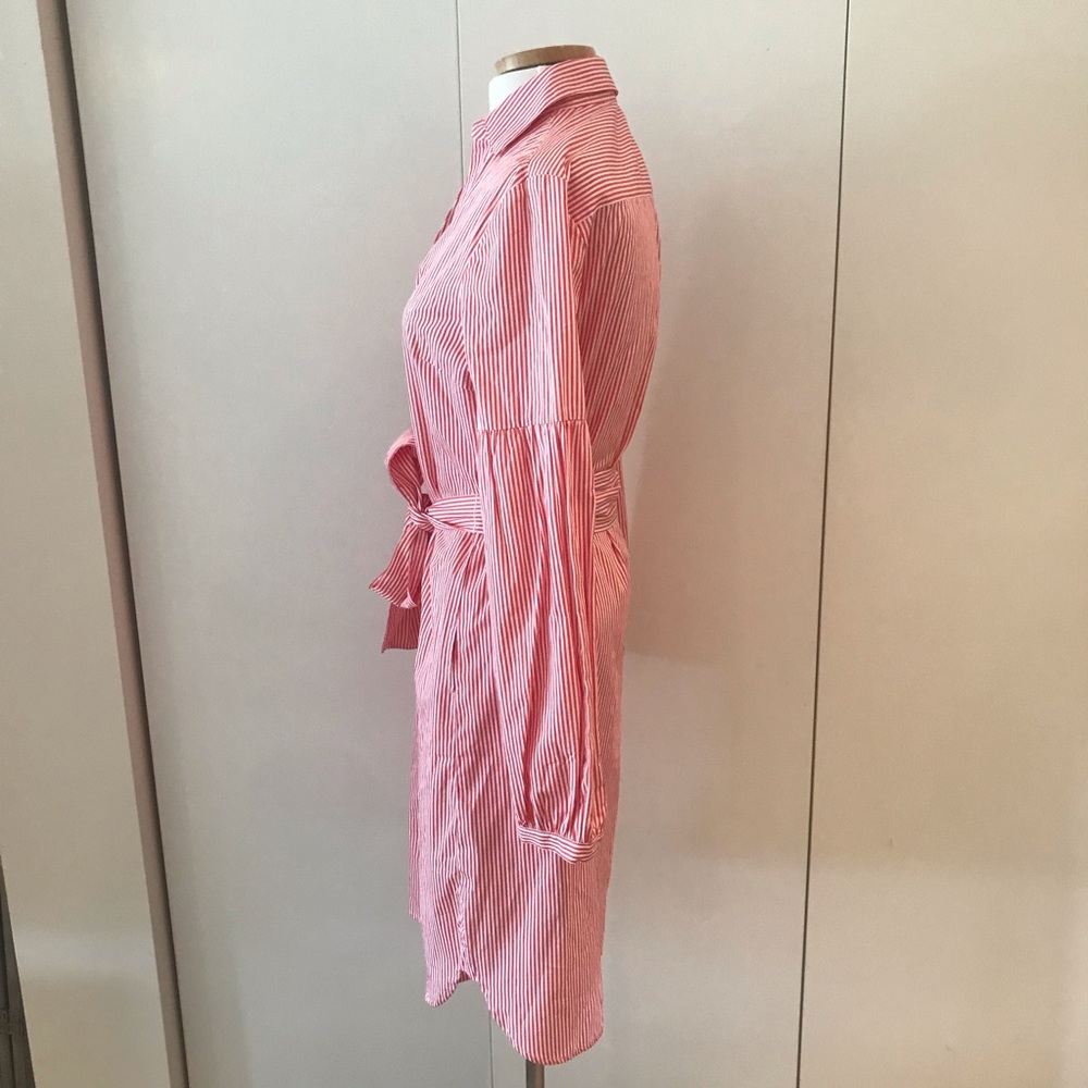 J. McLaughlin Millbury Cotton Red & White Stripe Tie Belt Midi Shirt Dress S NWT - Picture 5 of 16